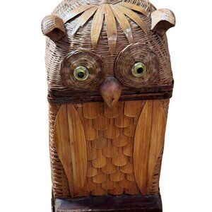 Vintage  Shanghai Hand Woven Owl Basket With Lid